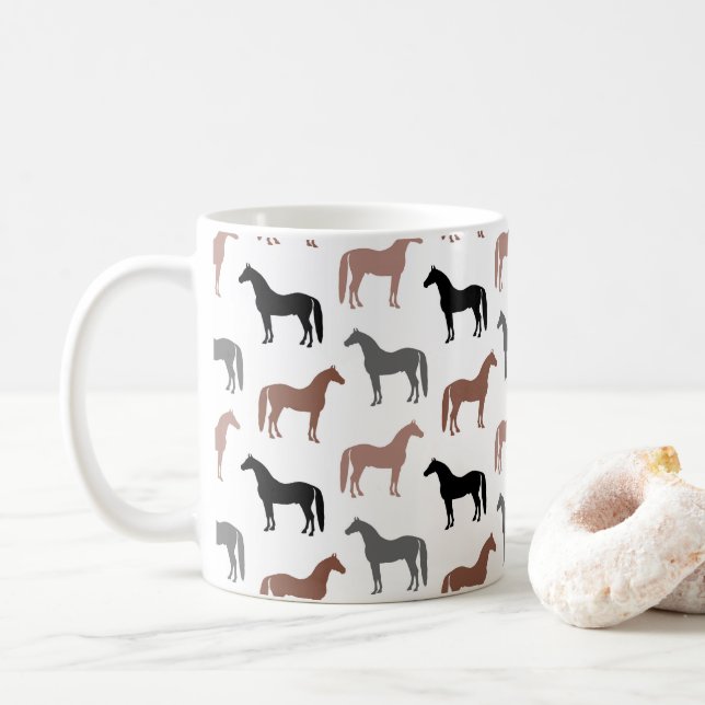 Mug Étalons noirs Brown et gris de Cheval (Avec donut)