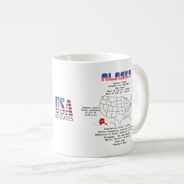 Mug Etat américain de l'Alaska sur une carte et des in (Devant droit)