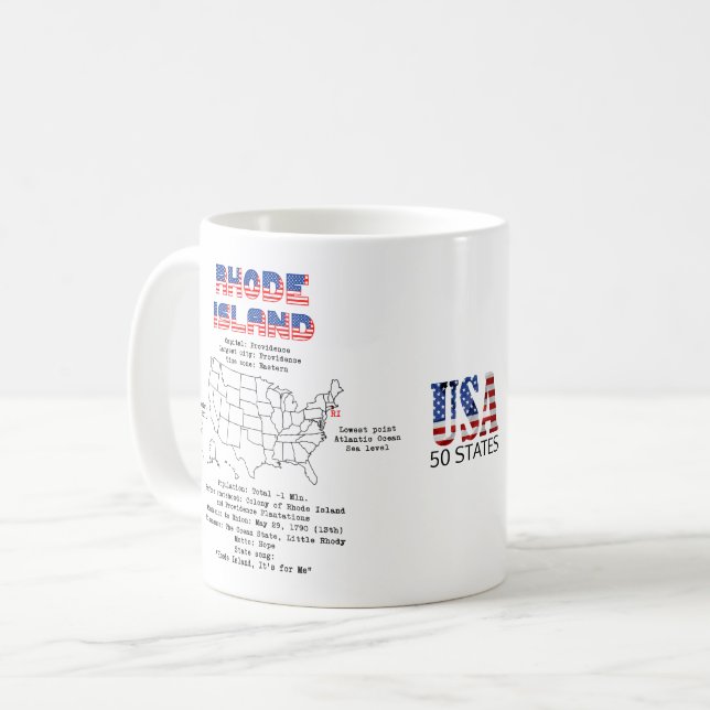 Mug Etat américain de Rhode Island sur la carte et les (Devant gauche)