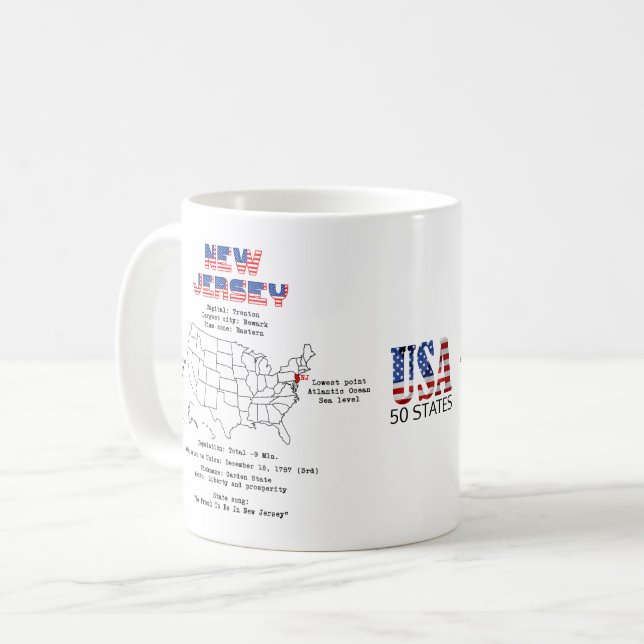 Mug État américain du New Jersey sur une carte et des  (Devant gauche)