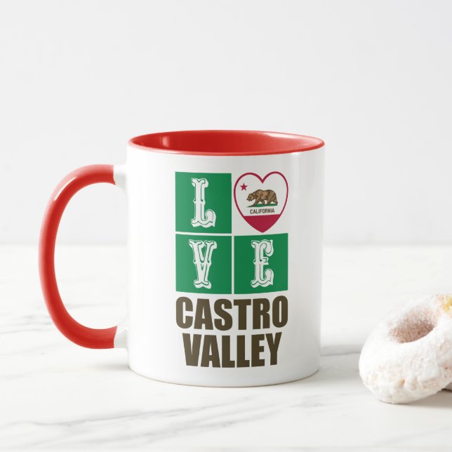 Mug Etat de Californie Drapeau Coeur Castro Valley (Avec donut)