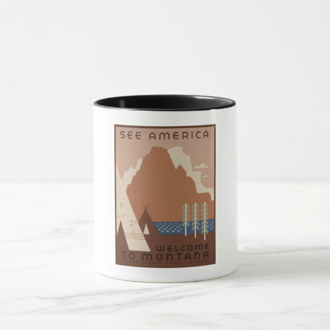 Mug État du Montana : Tribus indiennes, Montagnes, Pra (Centre)
