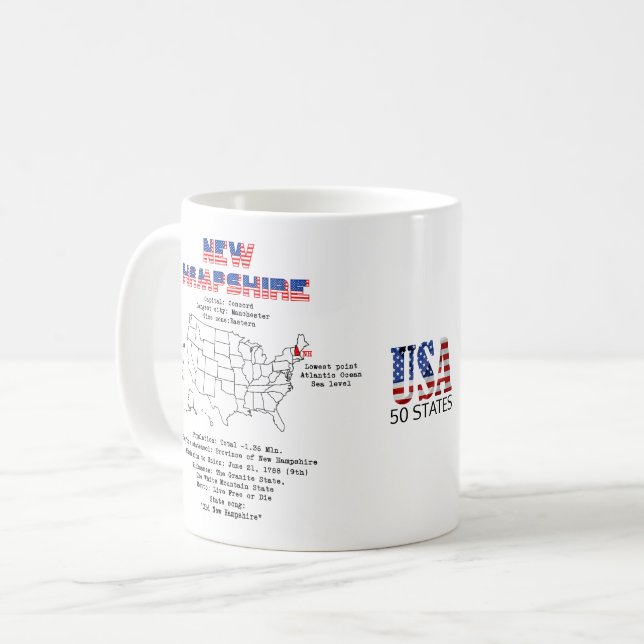 Mug État du New Hampshire États-Unis sur une carte (Devant gauche)