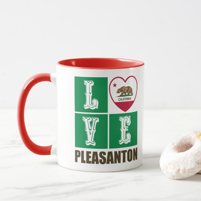 Mug États de Californie Drapeau Coeur Pleasanton (Avec donut)