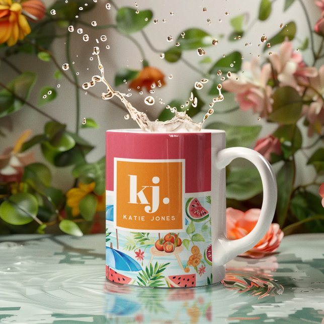 Mug Été amusant Monogramme élégant (Créateur téléchargé)