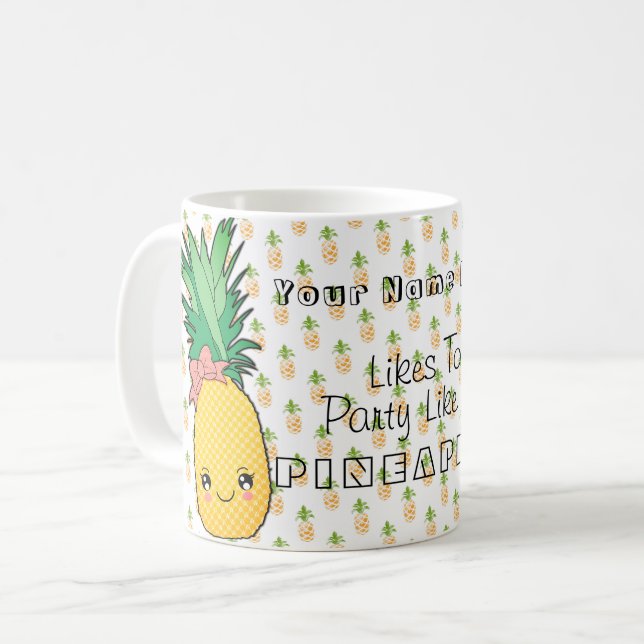 Mug Été fait sur commande de Kawaii des textes/ananas (Devant gauche)