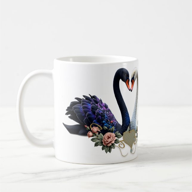 Mug Eternal Bond, Black and White Swans in Love. (Gauche)