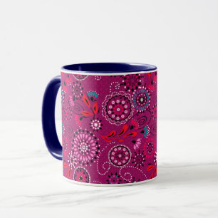 Mug Ethnique folk abstrait motif floral rétro cramson