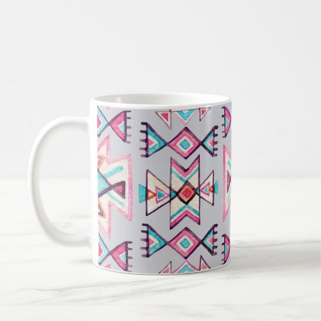 Mug Ethnique géométrique, aquarelle motif tribal. (Gauche)