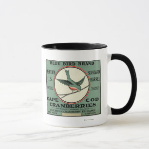 Mug Étiquette bleu de canneberge de marque d'oiseau d