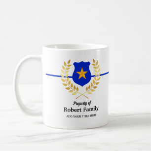 Mug Étiquette Bleu Léger Badge de police Blanc