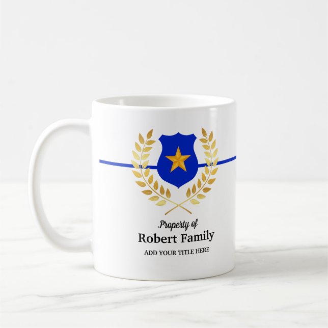 Mug Étiquette Bleu Léger Badge de police Blanc (Gauche)