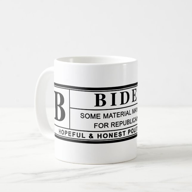 Mug Étiquette d'avertissement Joe Biden (Devant gauche)