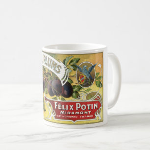Mug Étiquette de caisse de fruits vintage, prunes impé
