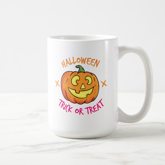 Mug Étiquette de citrouille Halloween Farce ou Friandi (Droite)