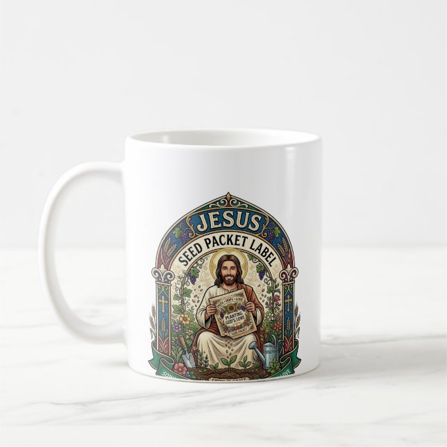 Mug étiquette de paquet de graines de Jésus étiquette  (Gauche)