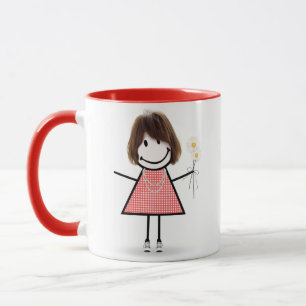 Mug Étiquette Figure Girl avec marguerites