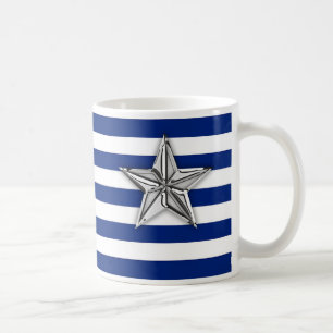 Mug Étoile d'argent marine sur les bandes bleues de la