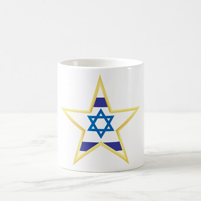 Mug Étoile de David Drapeau Israélien avec Bordure Dor (Créateur téléchargé)