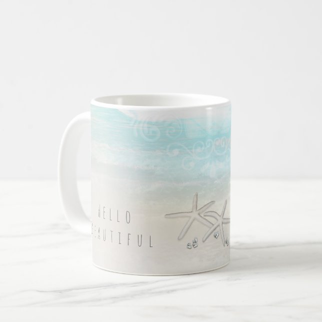 Mug Étoile de mer blanche de plage élégante chic d'été (Devant gauche)