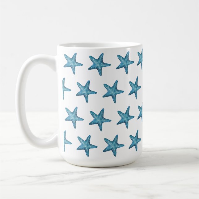 Mug Étoile de mer bleue aquarelle nautique (Gauche)