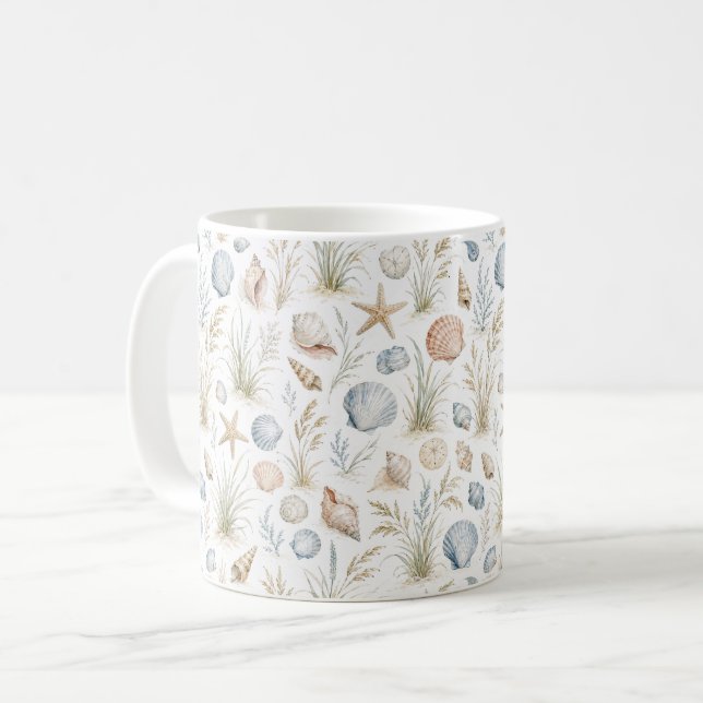 Mug Étoile de mer coquillage botanique côtier de plage (Devant gauche)