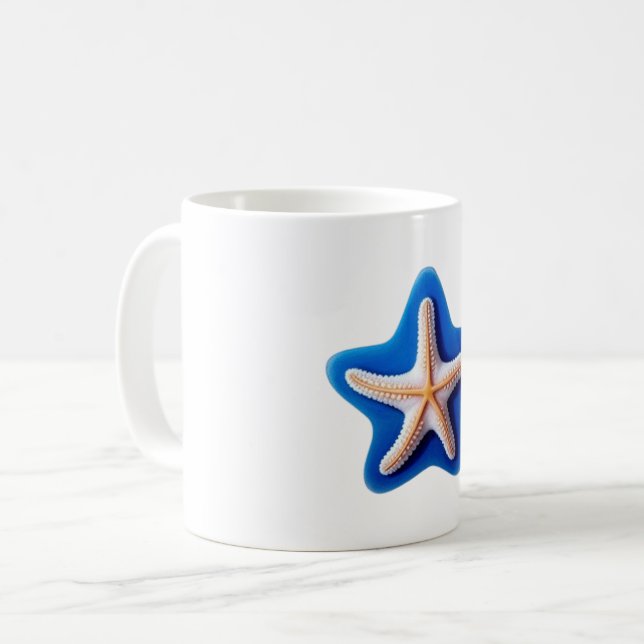Mug Étoile de mer orange sur fond bleu (Devant gauche)