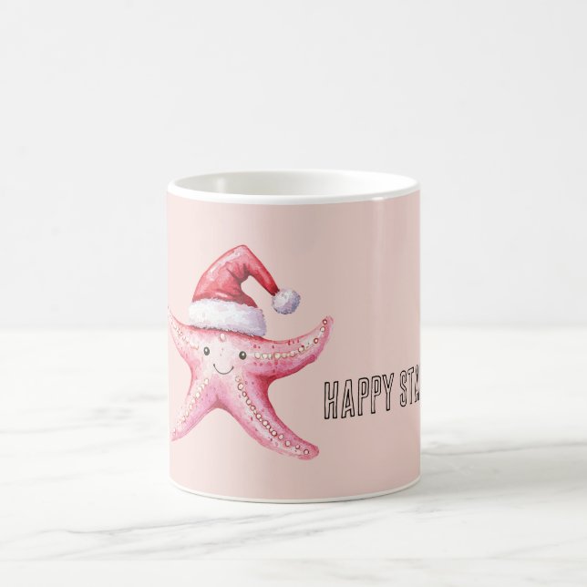 Mug Étoile de mer rose joyeuse chapeau de Père Noël (Centre)