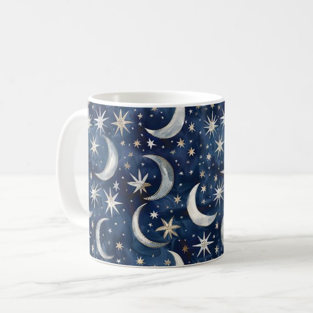 Mug Étoiles Bleu Argent Or (Devant gauche)