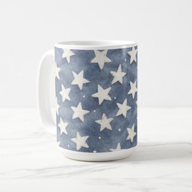 Mug Étoiles Bleues Blanches (Devant gauche)