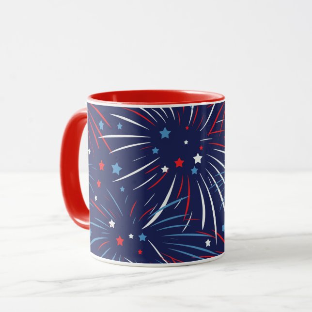 Mug Étoiles bleues blanches rouges de feux d'artifice (Devant gauche)