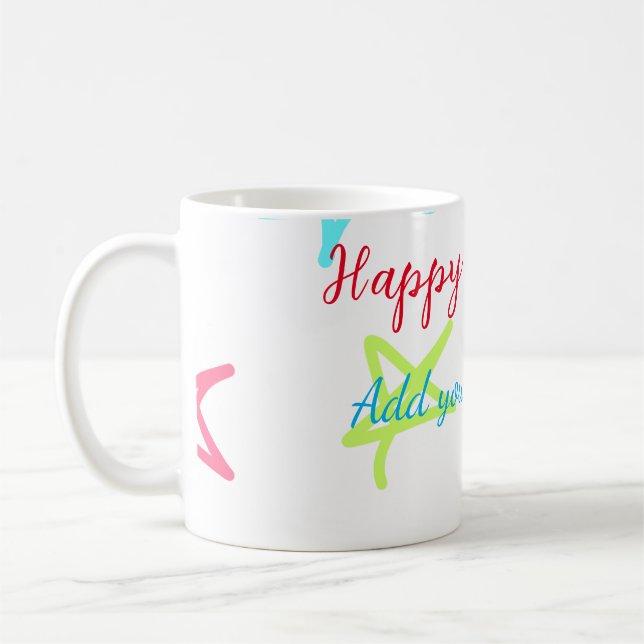 Mug Etoiles colorées heureux anniversaire ajouter nom  (Gauche)