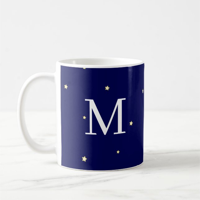 Mug Étoiles Dans Ciel Bleu Minuit Fancique Monogramme (Gauche)