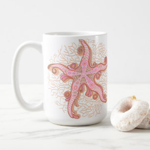 Mug Étoiles de mer et motif pastel rose corail