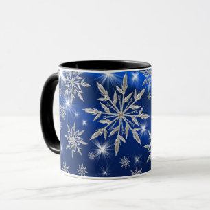 Mug étoiles de Noël bleu avec cristal de glace blanc