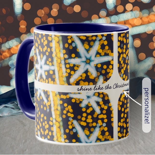 Mug étoiles de Noël bleu jaune brillant (Créateur téléchargé)