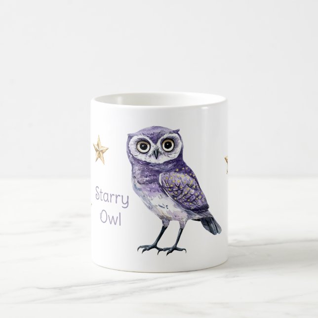 Mug Étoiles d'or de hibou violet (Centre)