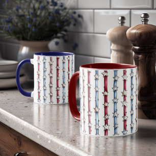 Mug Étoiles et Rayures Doodle Patriotique Rouge Bi