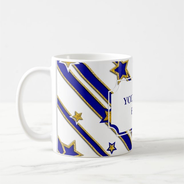 Mug Etoiles & Grilles Motif or bleu + vos idées (Gauche)