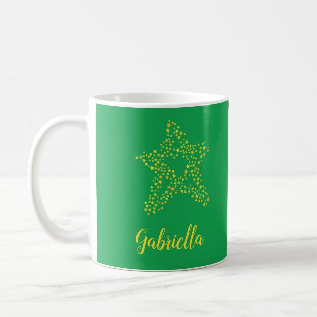 Mug étoiles jaunes en étoile sur vert (Gauche)