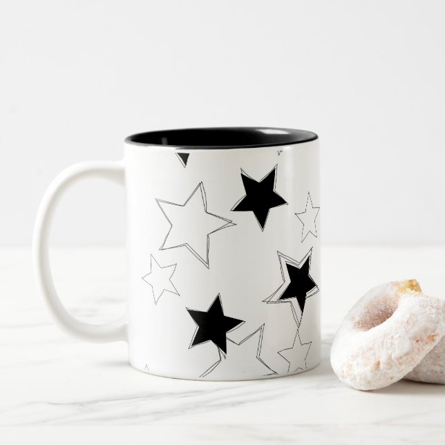 Mug Étoiles Noires et Blanches (Avec donut)