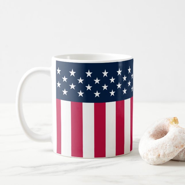 Mug Étoiles patriotiques en bandes Rouge Blanc Bleu (Avec donut)