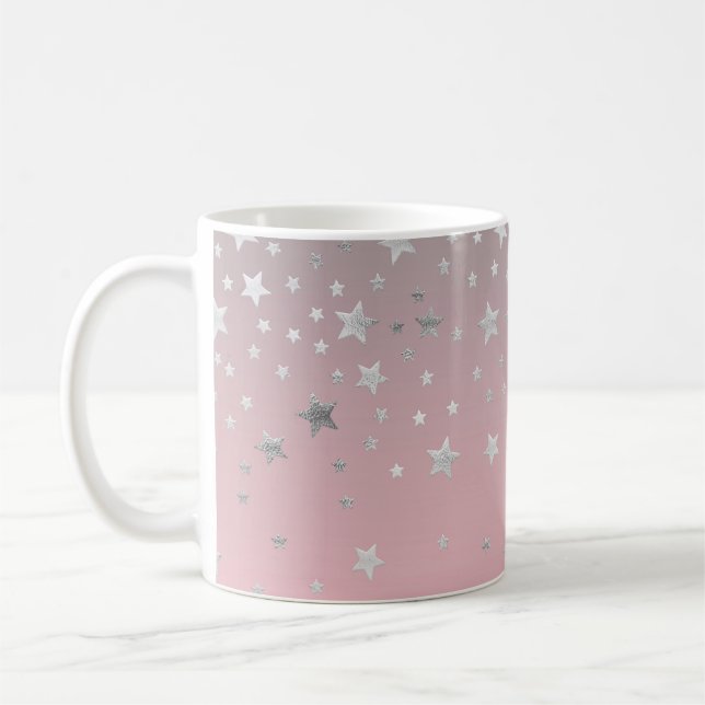 Mug Étoiles roses et grises élégantes et chic modernes (Gauche)