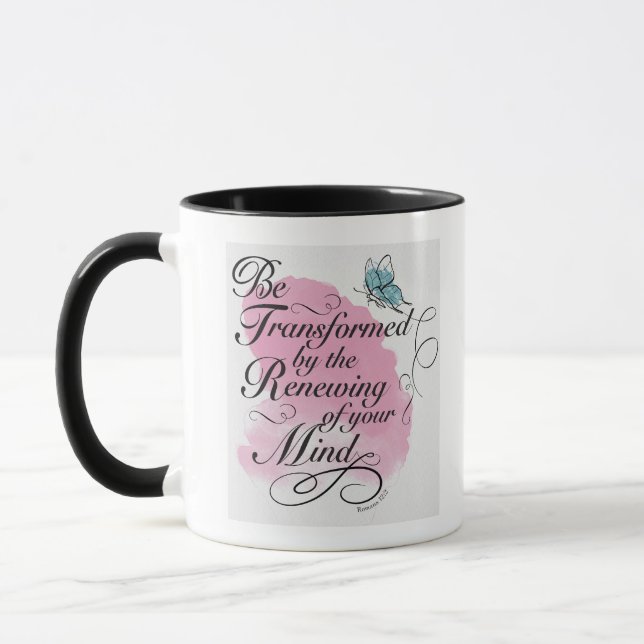 Mug Être transformé et renouvelé - Romains 12 : 2 (Gauche)