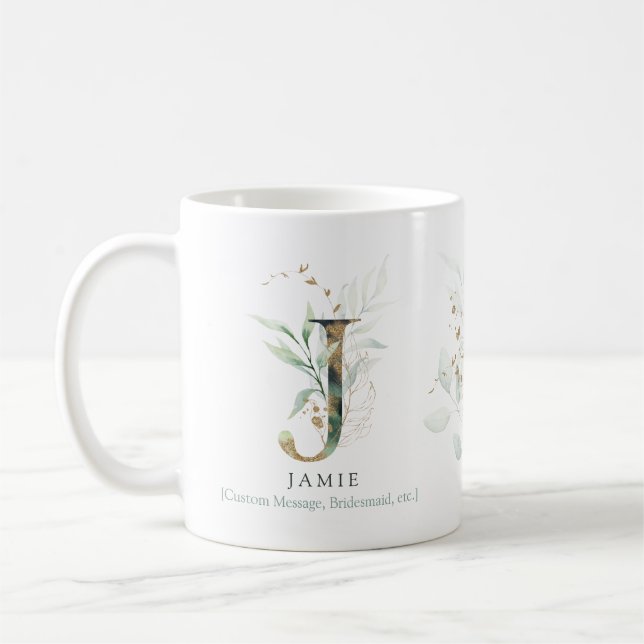 Mug Eucalyptus Gold Monogramme initial J vert chic (Gauche)