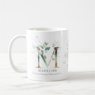 Mug Eucalyptus Gold Monogramme initial M vert chic