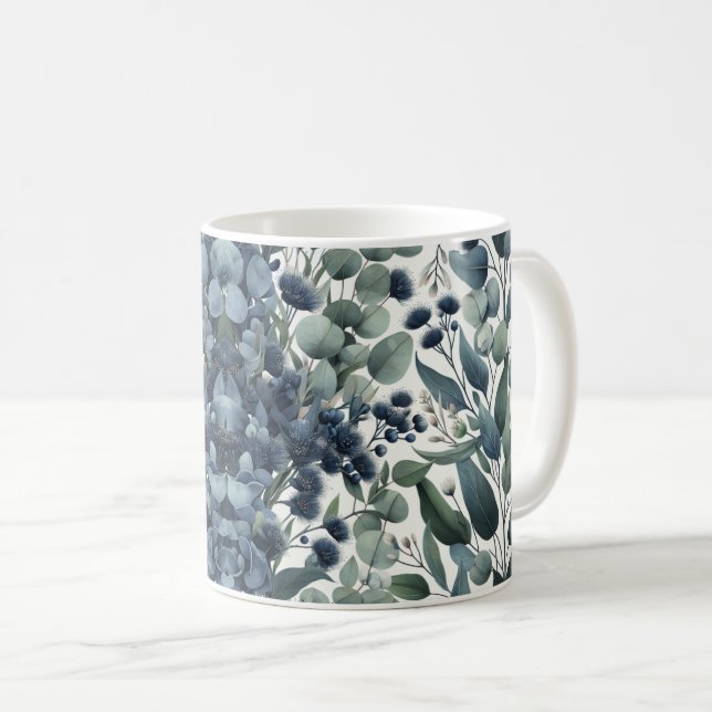 Mug Eucalyptus marine fleurs aquarelle branches floral (Devant droit)