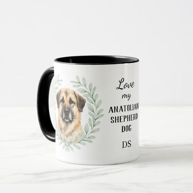 Mug Eucalyptus Wreath Anatolian Shepherd Dog Monogram (Devant gauche)