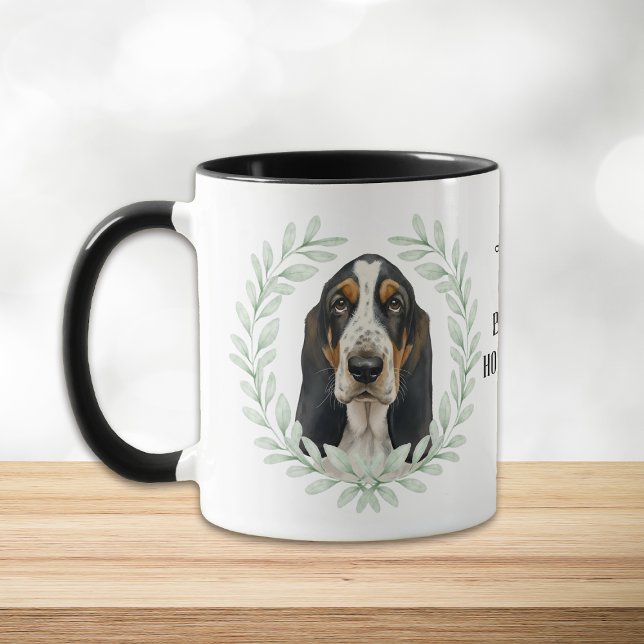 Mug Eucalyptus Wreath Basset Hound Dog Monogram (Créateur téléchargé)