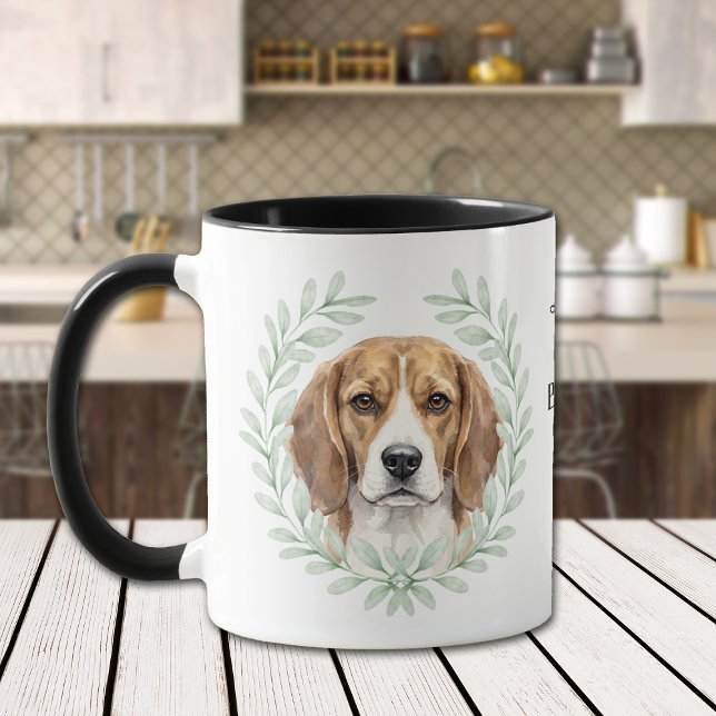 Mug Eucalyptus Wreath Beagle Hound Dog Monogram (Créateur téléchargé)